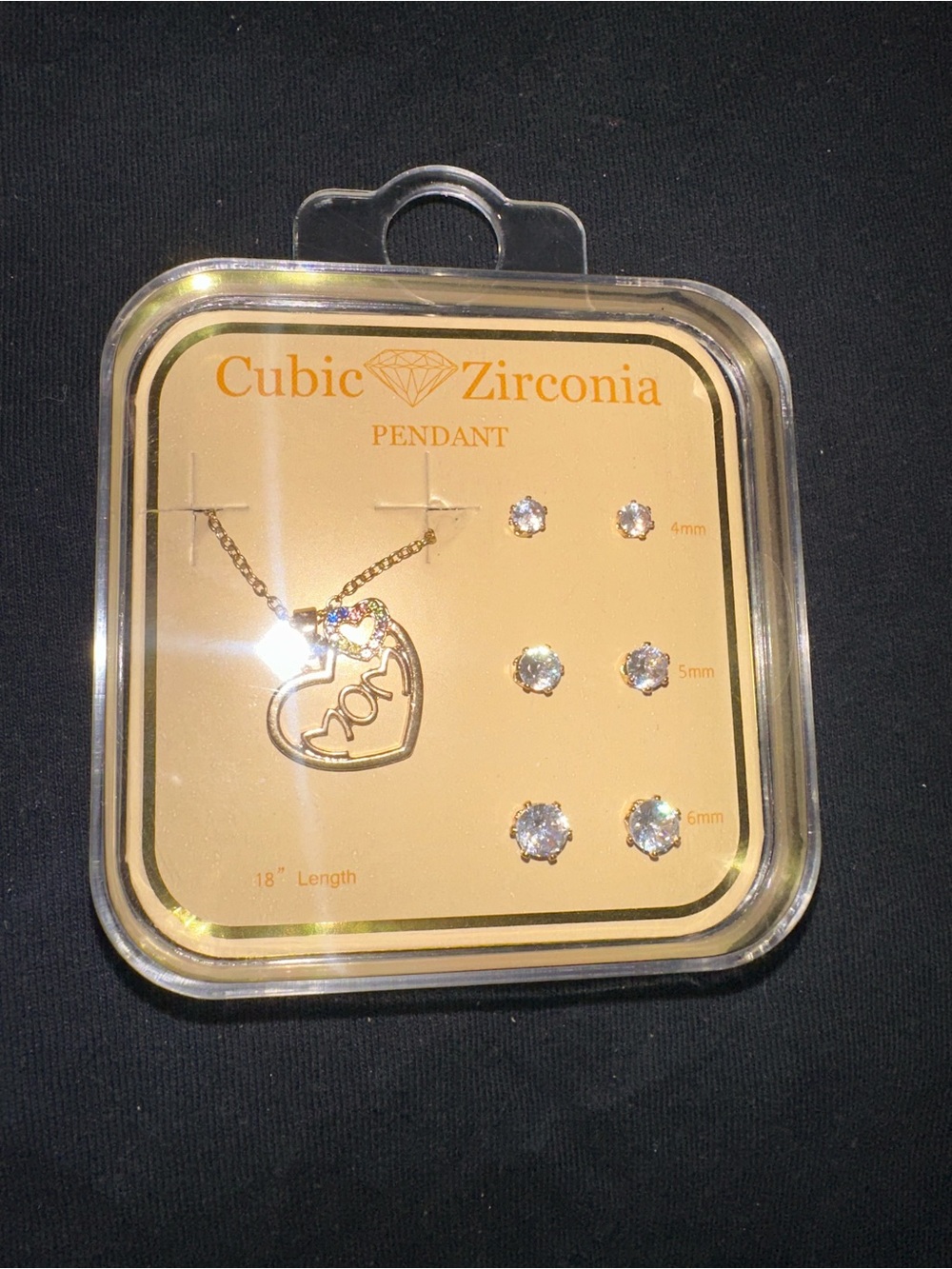 Gold-Tone Heart 'Mom' Pendant Necklace and Stud Earring Set